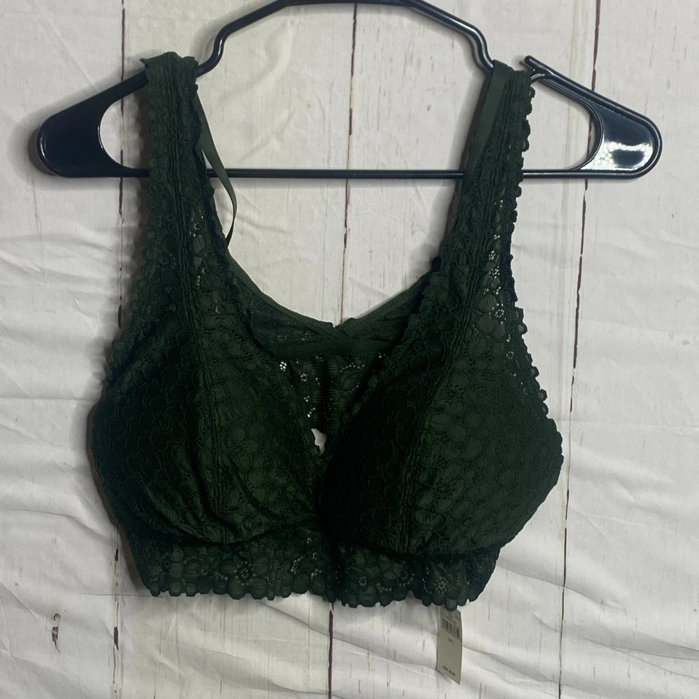 aerie Womens Padded Lace Bralette Green Large NWT
